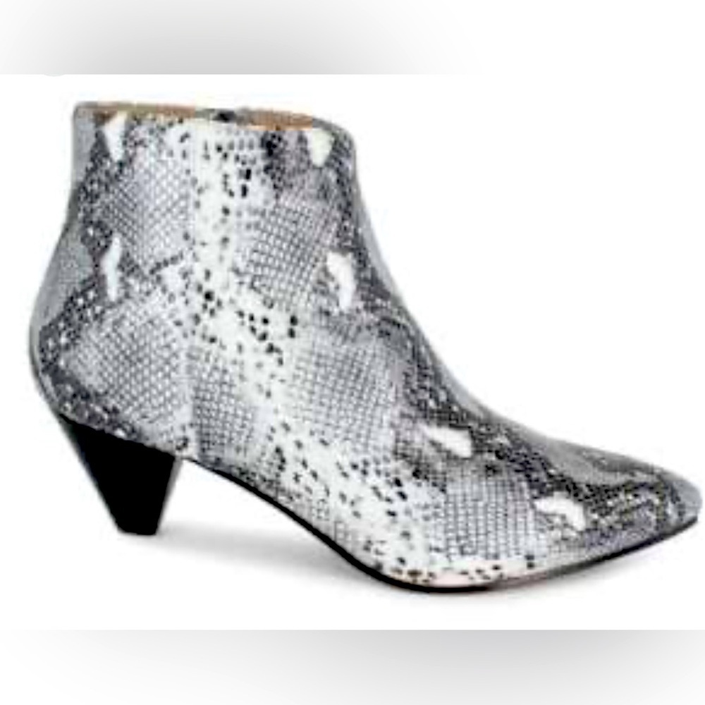Nanette Lepore classic snakeskin print pointy toe kitten heel ankle booties